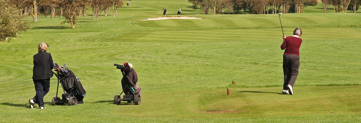 wheeling club bag on golf course